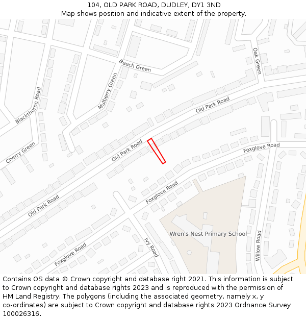 104, OLD PARK ROAD, DUDLEY, DY1 3ND: Location map and indicative extent of plot