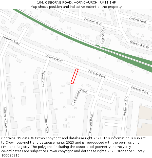 104, OSBORNE ROAD, HORNCHURCH, RM11 1HF: Location map and indicative extent of plot