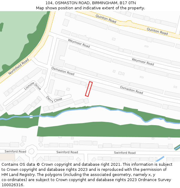 104, OSMASTON ROAD, BIRMINGHAM, B17 0TN: Location map and indicative extent of plot