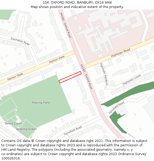 104, OXFORD ROAD, BANBURY, OX16 9AW: Location map and indicative extent of plot