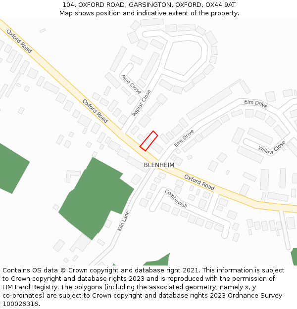 104, OXFORD ROAD, GARSINGTON, OXFORD, OX44 9AT: Location map and indicative extent of plot