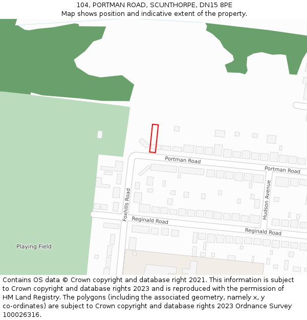 104, PORTMAN ROAD, SCUNTHORPE, DN15 8PE: Location map and indicative extent of plot
