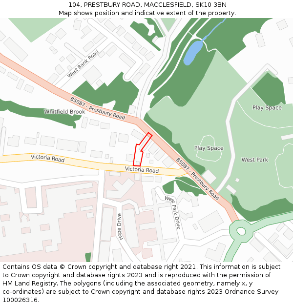 104, PRESTBURY ROAD, MACCLESFIELD, SK10 3BN: Location map and indicative extent of plot