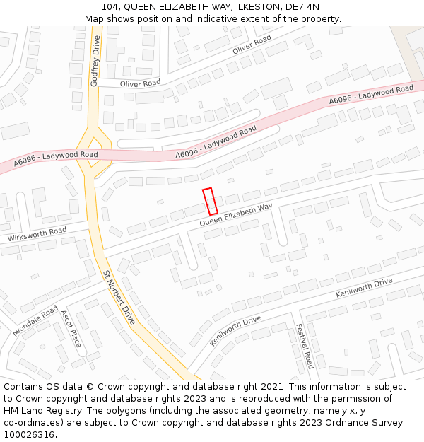 104, QUEEN ELIZABETH WAY, ILKESTON, DE7 4NT: Location map and indicative extent of plot