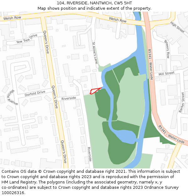 104, RIVERSIDE, NANTWICH, CW5 5HT: Location map and indicative extent of plot