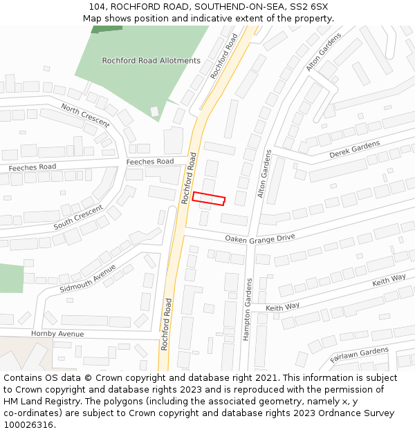 104, ROCHFORD ROAD, SOUTHEND-ON-SEA, SS2 6SX: Location map and indicative extent of plot