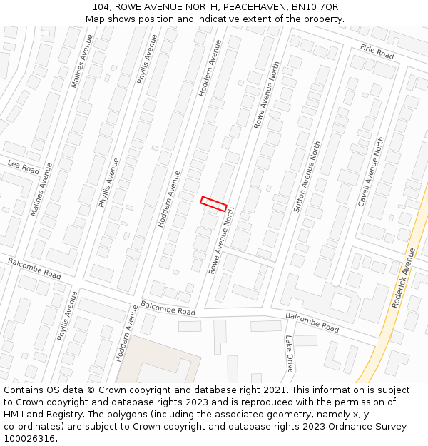 104, ROWE AVENUE NORTH, PEACEHAVEN, BN10 7QR: Location map and indicative extent of plot