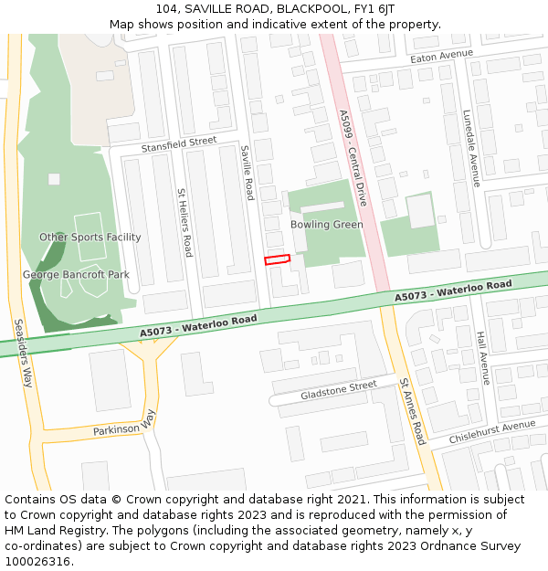 104, SAVILLE ROAD, BLACKPOOL, FY1 6JT: Location map and indicative extent of plot