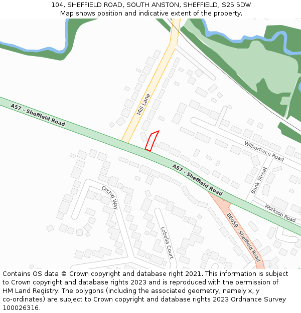 104, SHEFFIELD ROAD, SOUTH ANSTON, SHEFFIELD, S25 5DW: Location map and indicative extent of plot