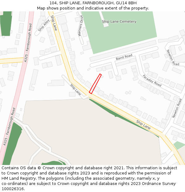 104, SHIP LANE, FARNBOROUGH, GU14 8BH: Location map and indicative extent of plot