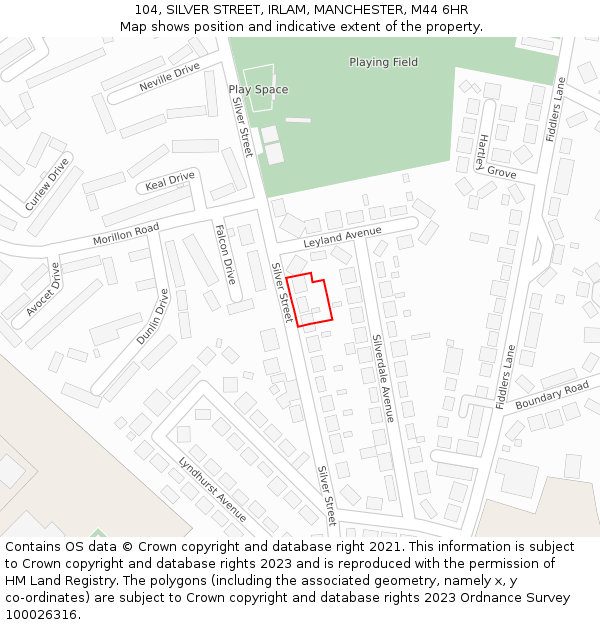 104, SILVER STREET, IRLAM, MANCHESTER, M44 6HR: Location map and indicative extent of plot