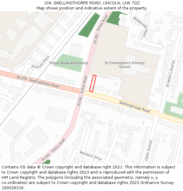 104, SKELLINGTHORPE ROAD, LINCOLN, LN6 7QZ: Location map and indicative extent of plot