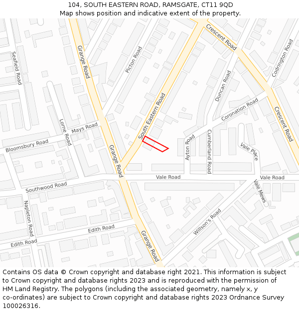 104, SOUTH EASTERN ROAD, RAMSGATE, CT11 9QD: Location map and indicative extent of plot