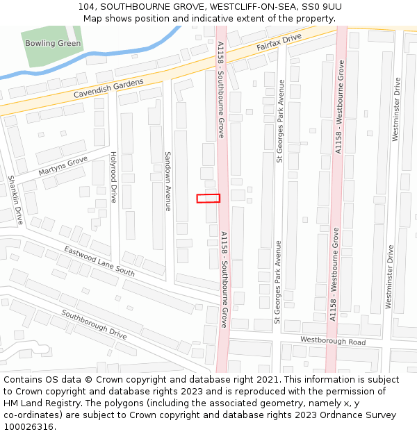 104, SOUTHBOURNE GROVE, WESTCLIFF-ON-SEA, SS0 9UU: Location map and indicative extent of plot