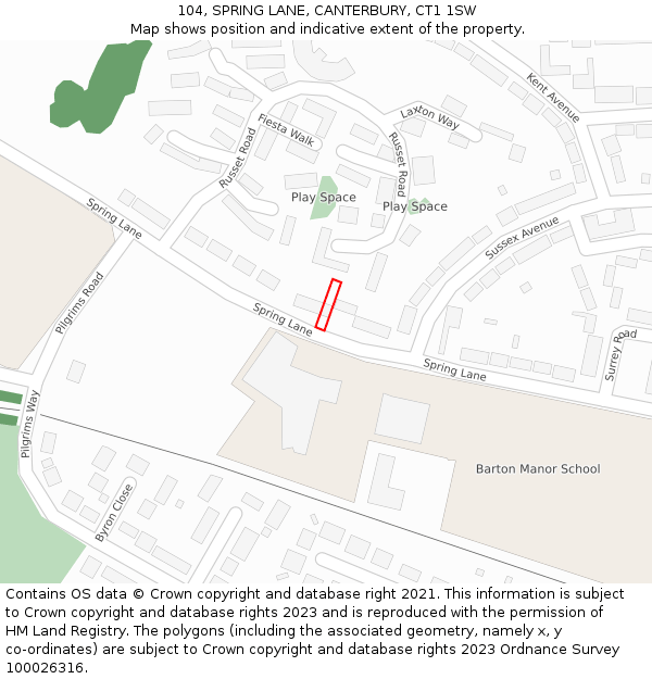 104, SPRING LANE, CANTERBURY, CT1 1SW: Location map and indicative extent of plot