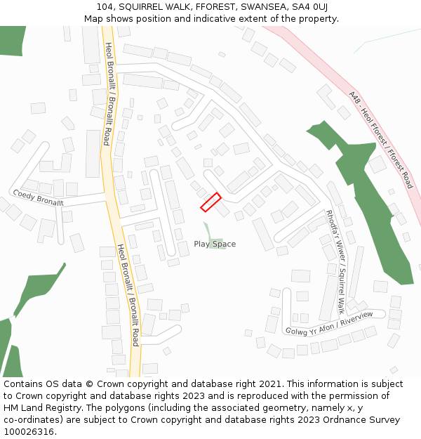 104, SQUIRREL WALK, FFOREST, SWANSEA, SA4 0UJ: Location map and indicative extent of plot