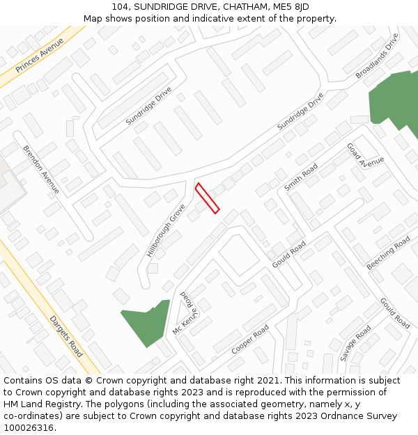 104, SUNDRIDGE DRIVE, CHATHAM, ME5 8JD: Location map and indicative extent of plot