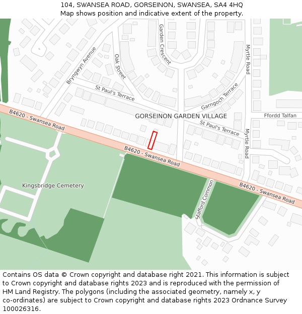 104, SWANSEA ROAD, GORSEINON, SWANSEA, SA4 4HQ: Location map and indicative extent of plot