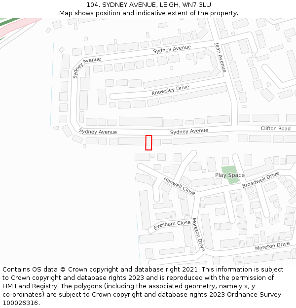 104, SYDNEY AVENUE, LEIGH, WN7 3LU: Location map and indicative extent of plot