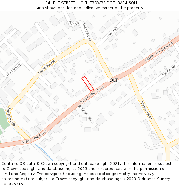 104, THE STREET, HOLT, TROWBRIDGE, BA14 6QH: Location map and indicative extent of plot