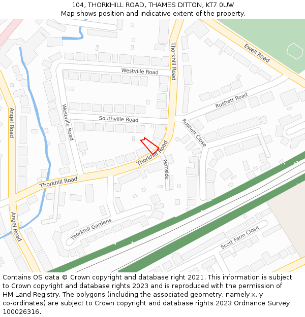 104, THORKHILL ROAD, THAMES DITTON, KT7 0UW: Location map and indicative extent of plot