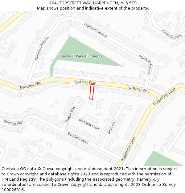 104, TOPSTREET WAY, HARPENDEN, AL5 5TS: Location map and indicative extent of plot