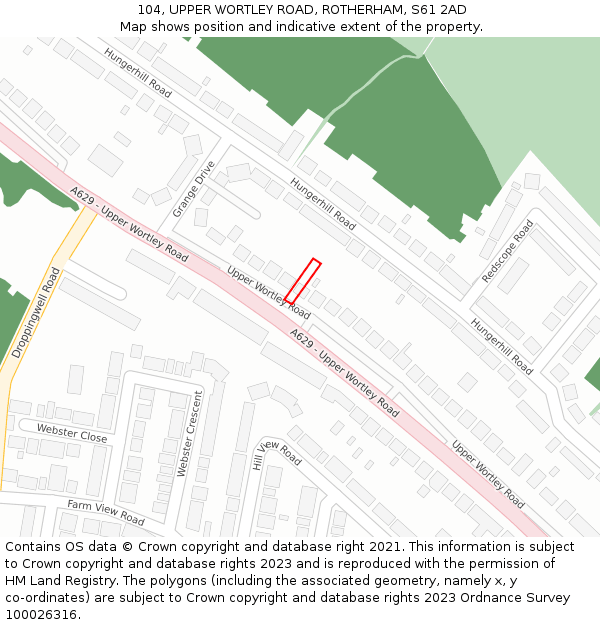 104, UPPER WORTLEY ROAD, ROTHERHAM, S61 2AD: Location map and indicative extent of plot