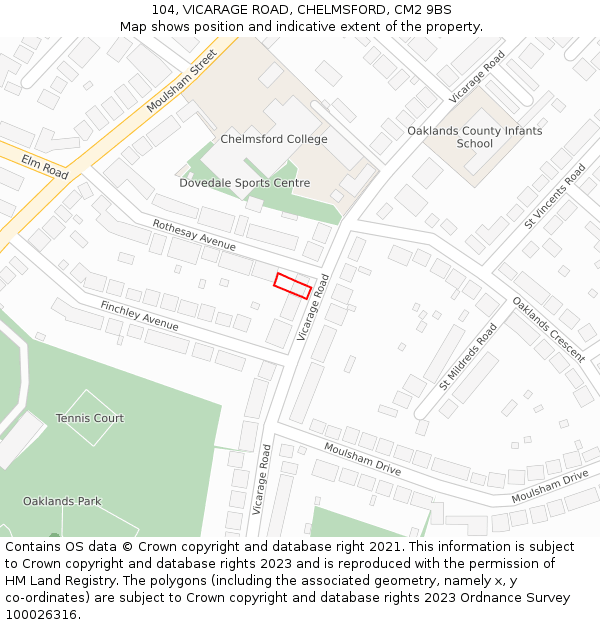 104, VICARAGE ROAD, CHELMSFORD, CM2 9BS: Location map and indicative extent of plot