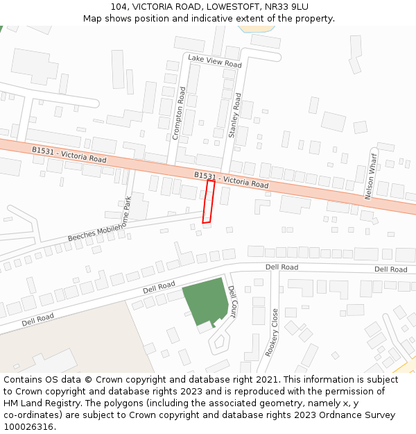 104, VICTORIA ROAD, LOWESTOFT, NR33 9LU: Location map and indicative extent of plot