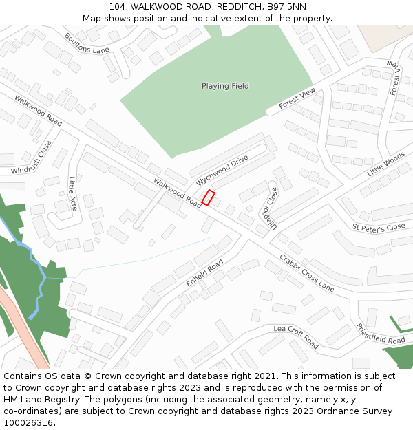 104, WALKWOOD ROAD, REDDITCH, B97 5NN: Location map and indicative extent of plot