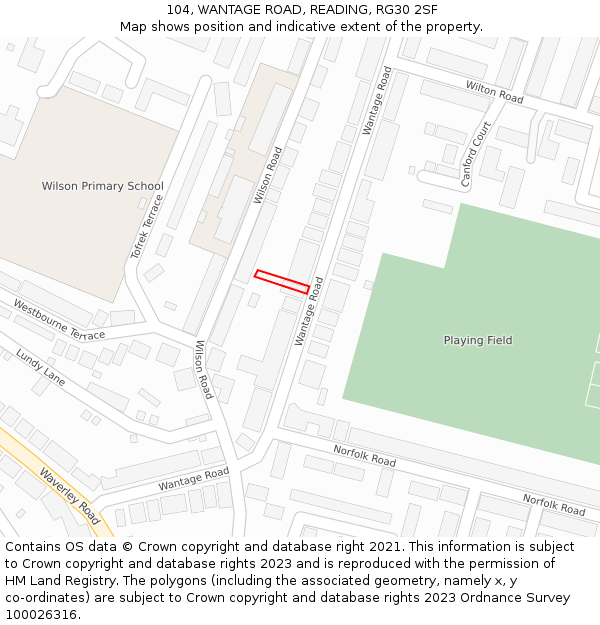 104, WANTAGE ROAD, READING, RG30 2SF: Location map and indicative extent of plot