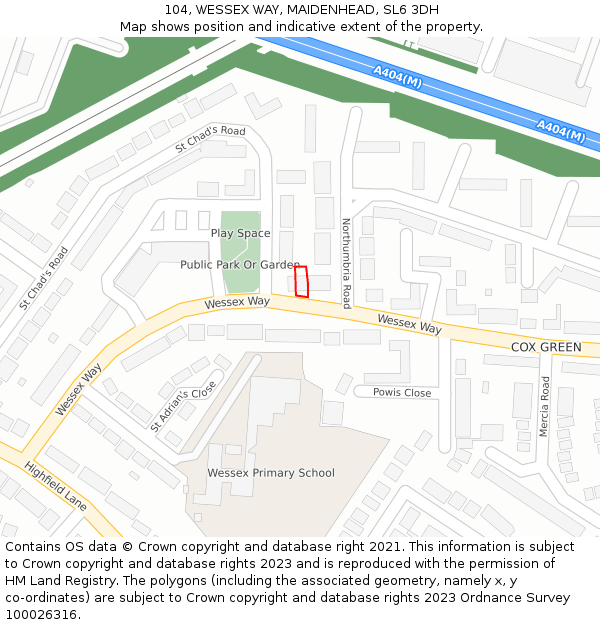 104, WESSEX WAY, MAIDENHEAD, SL6 3DH: Location map and indicative extent of plot