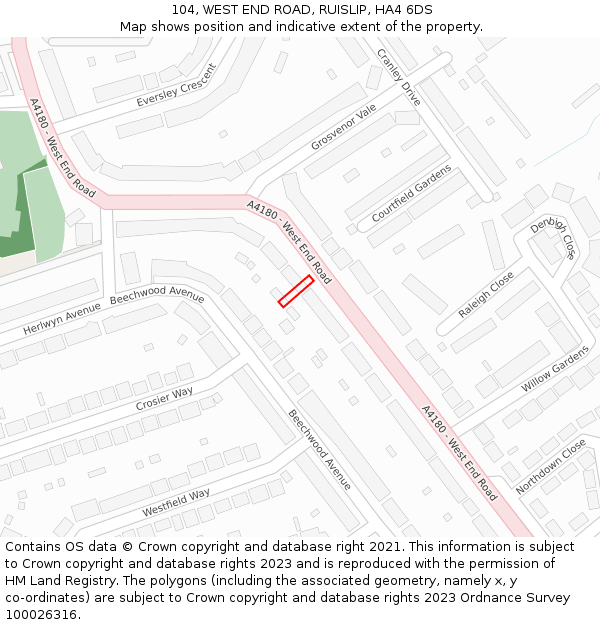 104, WEST END ROAD, RUISLIP, HA4 6DS: Location map and indicative extent of plot