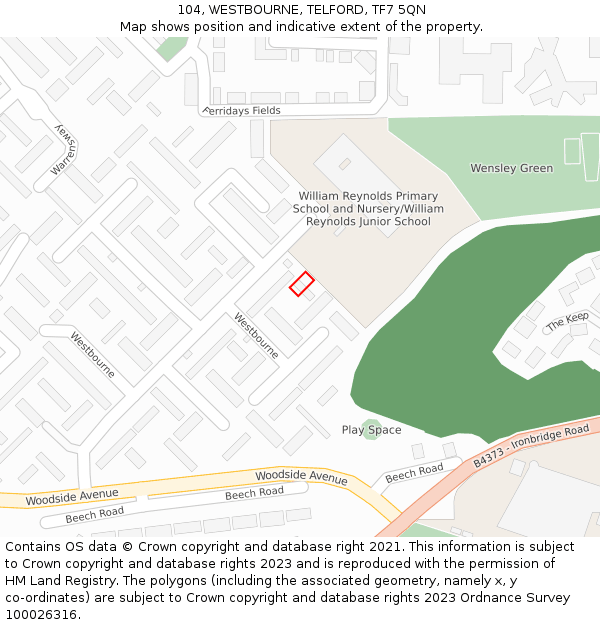 104, WESTBOURNE, TELFORD, TF7 5QN: Location map and indicative extent of plot