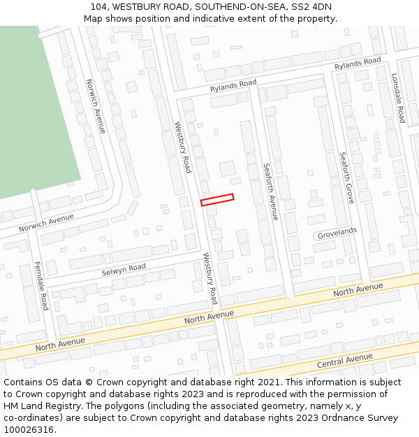 104, WESTBURY ROAD, SOUTHEND-ON-SEA, SS2 4DN: Location map and indicative extent of plot