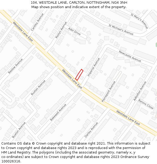 104, WESTDALE LANE, CARLTON, NOTTINGHAM, NG4 3NH: Location map and indicative extent of plot