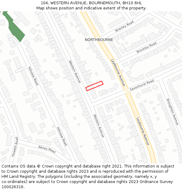 104, WESTERN AVENUE, BOURNEMOUTH, BH10 6HL: Location map and indicative extent of plot