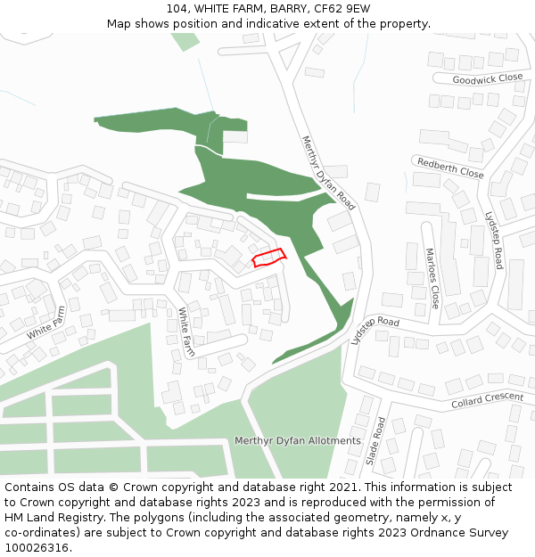 104, WHITE FARM, BARRY, CF62 9EW: Location map and indicative extent of plot