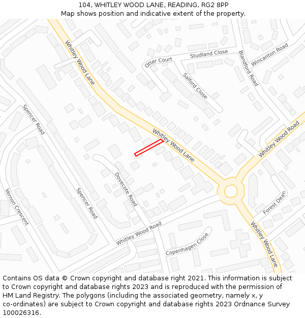104, WHITLEY WOOD LANE, READING, RG2 8PP: Location map and indicative extent of plot