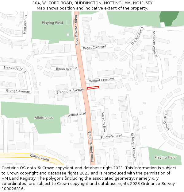 104, WILFORD ROAD, RUDDINGTON, NOTTINGHAM, NG11 6EY: Location map and indicative extent of plot