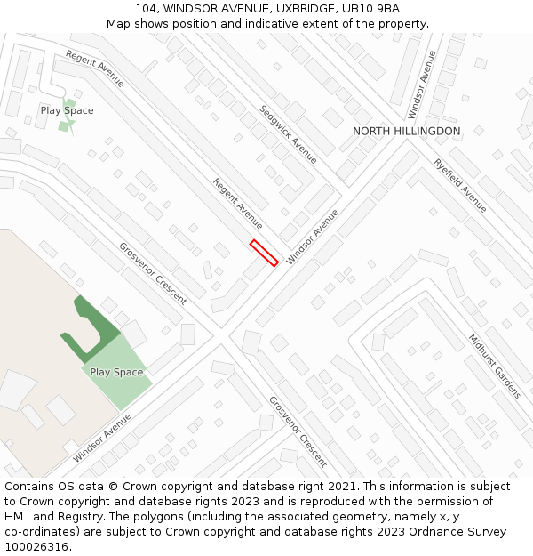 104, WINDSOR AVENUE, UXBRIDGE, UB10 9BA: Location map and indicative extent of plot