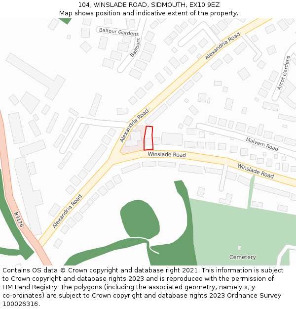 104, WINSLADE ROAD, SIDMOUTH, EX10 9EZ: Location map and indicative extent of plot