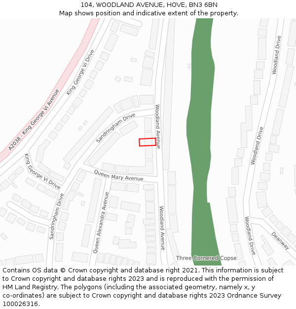 104, WOODLAND AVENUE, HOVE, BN3 6BN: Location map and indicative extent of plot