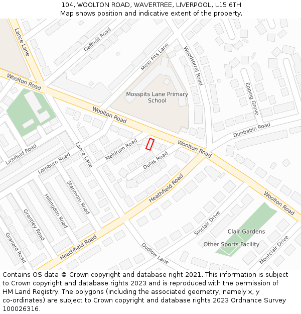 104, WOOLTON ROAD, WAVERTREE, LIVERPOOL, L15 6TH: Location map and indicative extent of plot