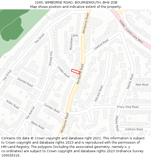 1040, WIMBORNE ROAD, BOURNEMOUTH, BH9 2DB: Location map and indicative extent of plot