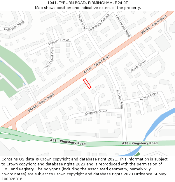 1041, TYBURN ROAD, BIRMINGHAM, B24 0TJ: Location map and indicative extent of plot