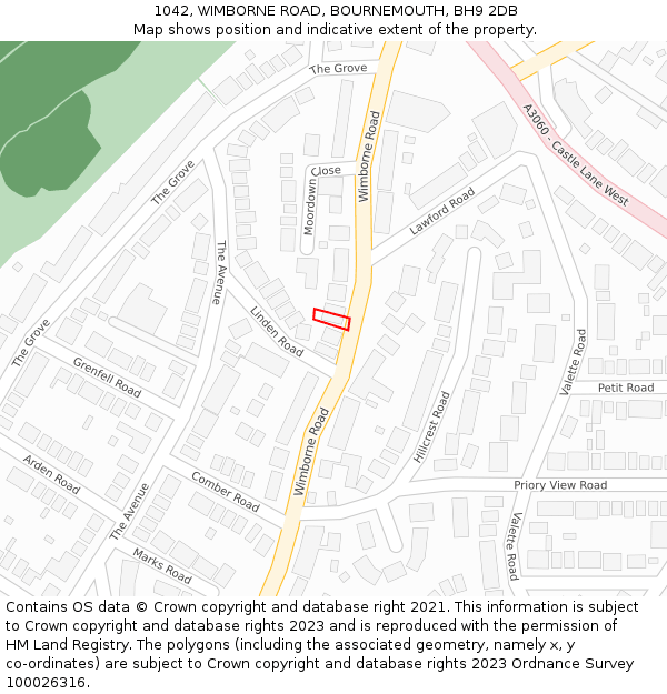 1042, WIMBORNE ROAD, BOURNEMOUTH, BH9 2DB: Location map and indicative extent of plot