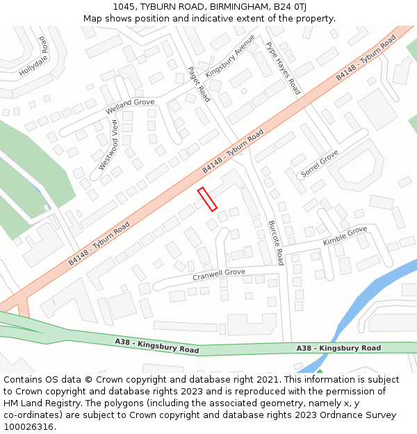 1045, TYBURN ROAD, BIRMINGHAM, B24 0TJ: Location map and indicative extent of plot