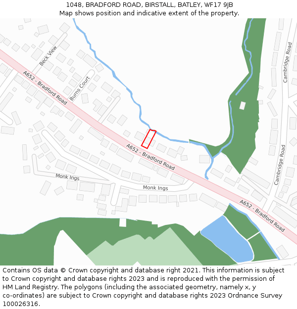 1048, BRADFORD ROAD, BIRSTALL, BATLEY, WF17 9JB: Location map and indicative extent of plot