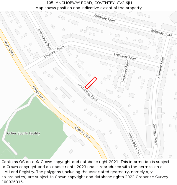 105, ANCHORWAY ROAD, COVENTRY, CV3 6JH: Location map and indicative extent of plot